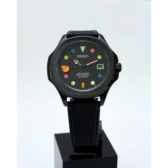 Custom Seiko Mod • Black Rainbow Pac-Man Nautilus • 42mm